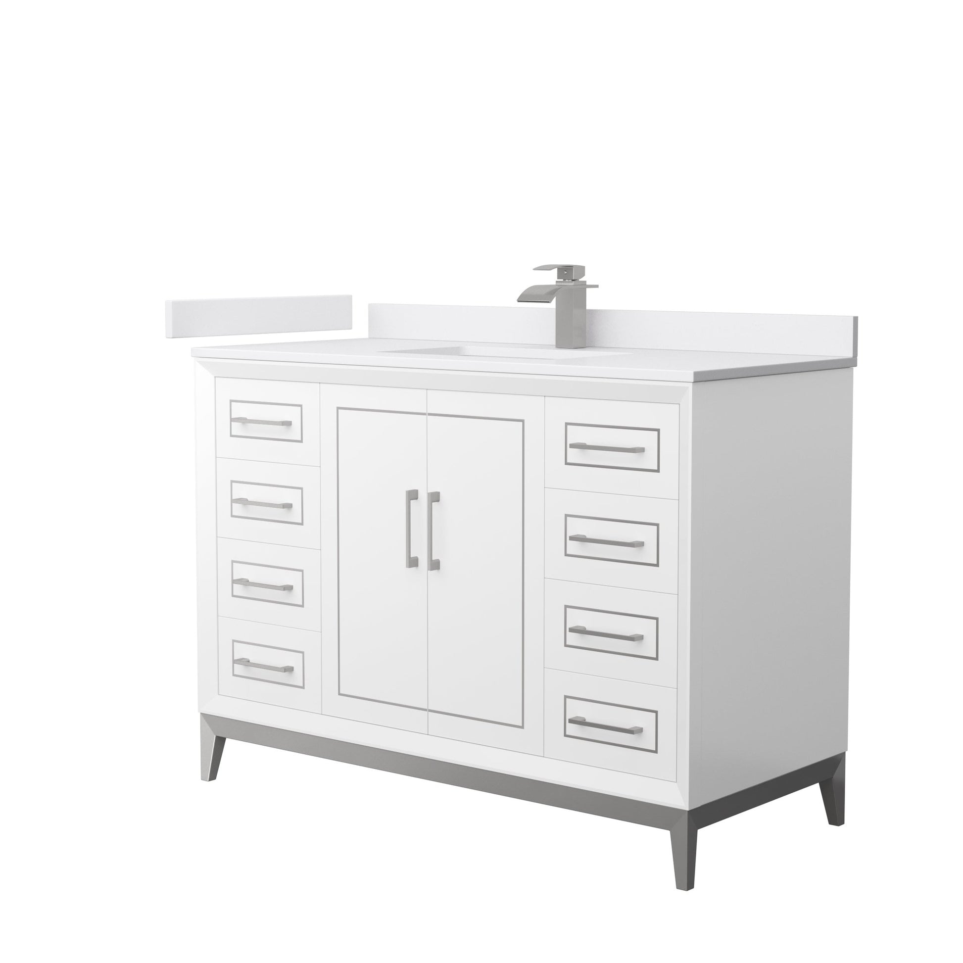 Wyndham Collection Marlena 48" Single Bathroom Vanity in White, White Cultured Marble Countertop, Undermount Square Sink, Brushed Nickel Trim