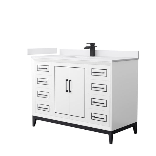 Wyndham Collection Marlena 48" Single Bathroom Vanity in White, White Cultured Marble Countertop, Undermount Square Sink, Matte Black Trim