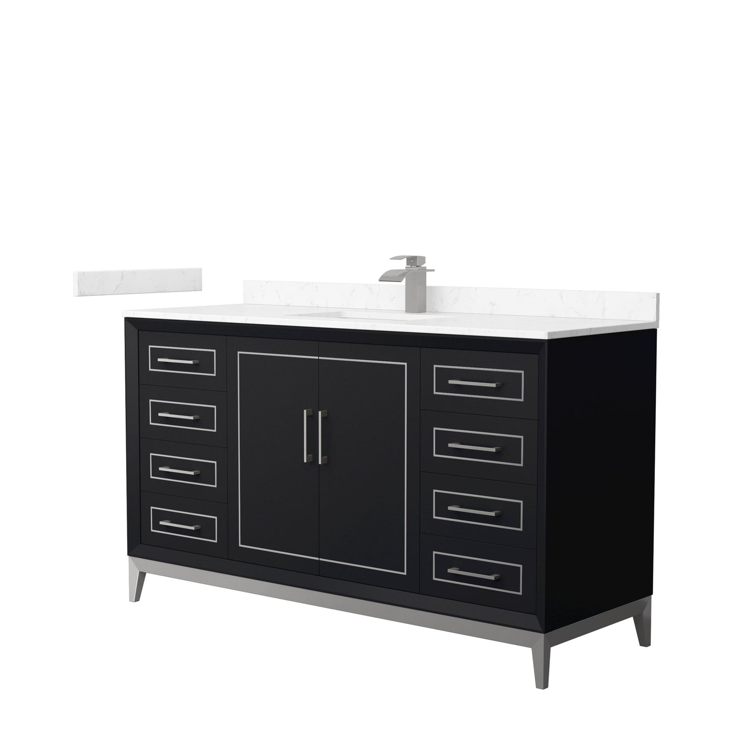 Wyndham Collection Marlena 60" Single Bathroom Vanity in Black, Carrara Cultured Marble Countertop, Undermount Square Sink, Brushed Nickel Trim