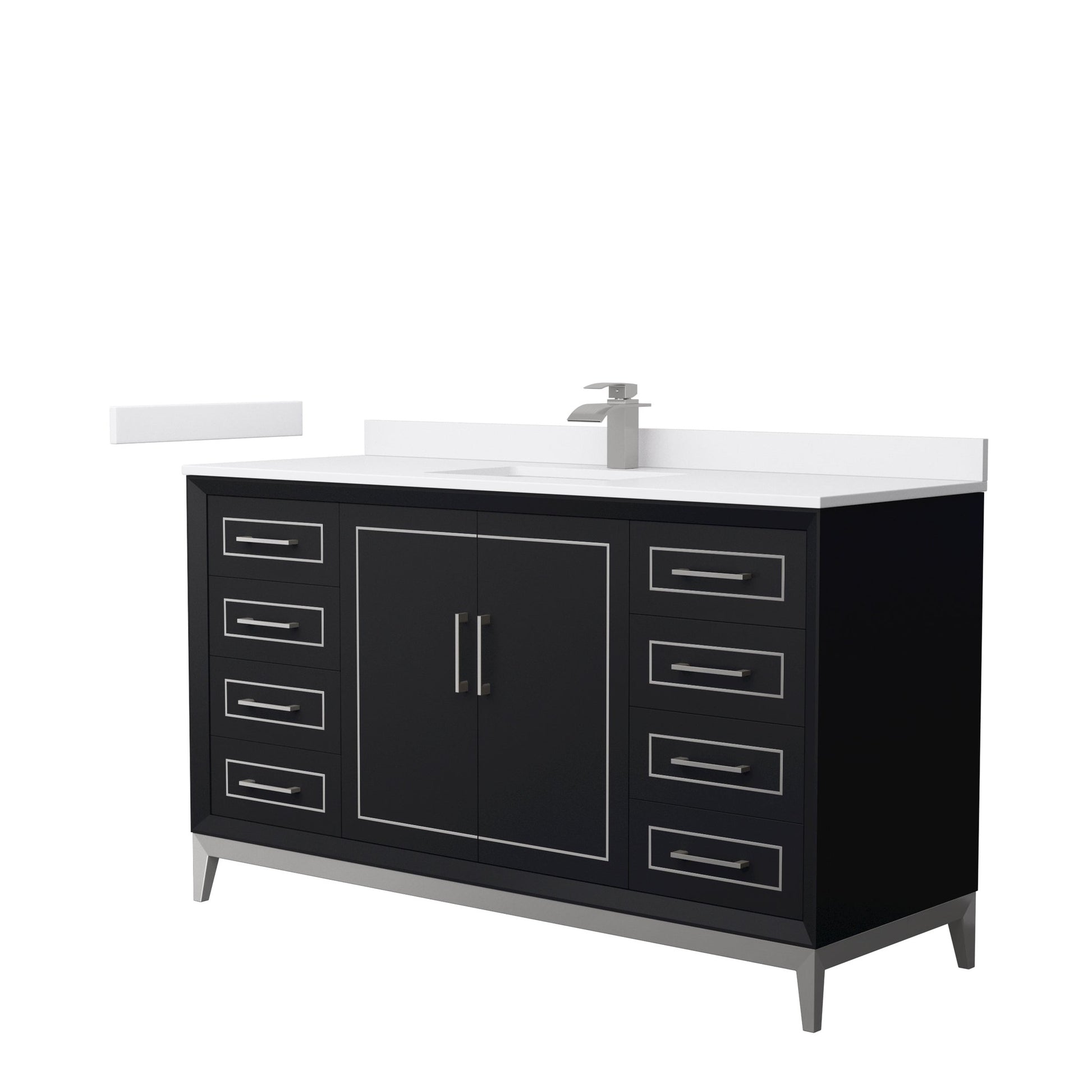 Wyndham Collection Marlena 60" Single Bathroom Vanity in Black, White Cultured Marble Countertop, Undermount Square Sink, Brushed Nickel Trim