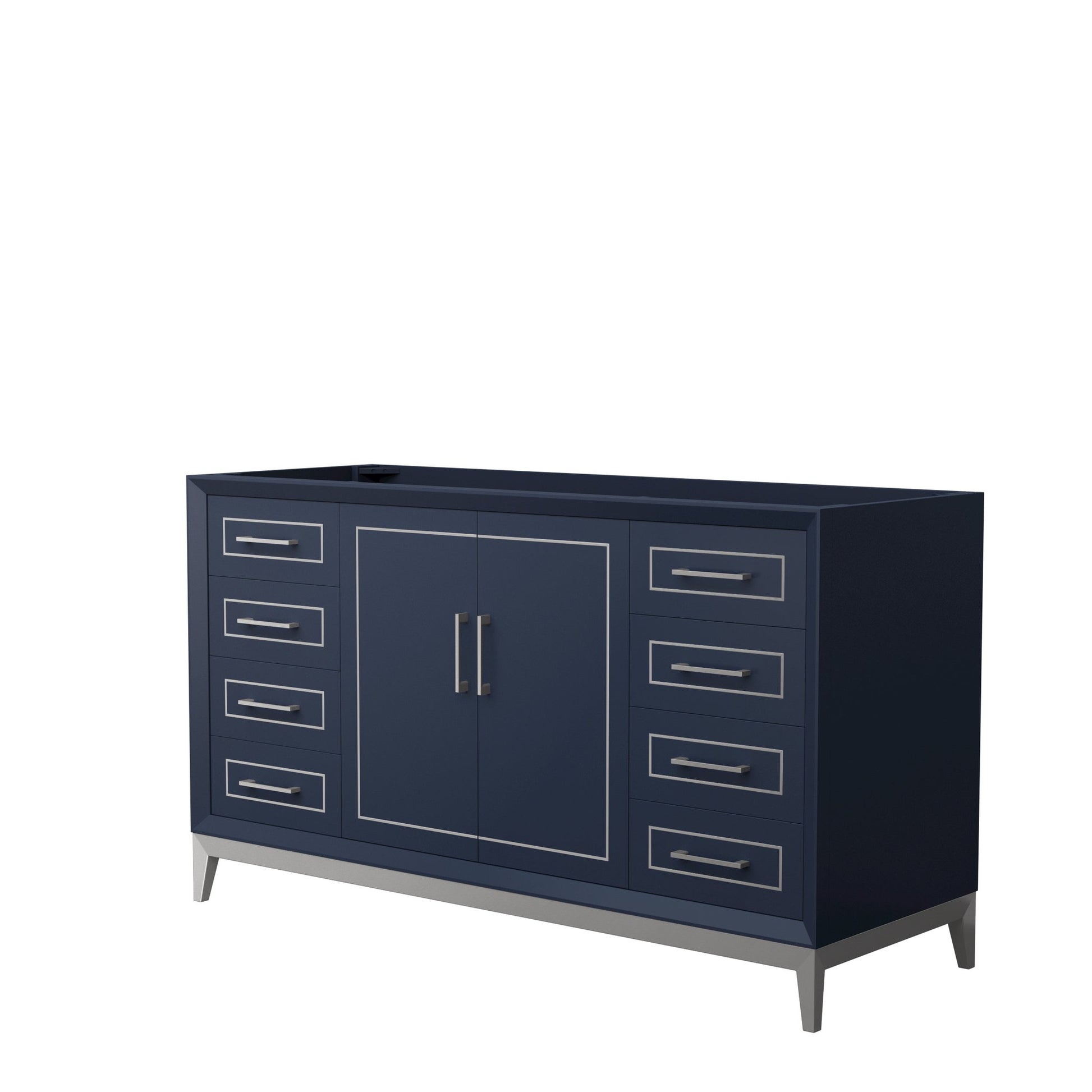 Wyndham Collection Marlena 60" Single Bathroom Vanity in Dark Blue, No Countertop, No Sink, Brushed Nickel Trim