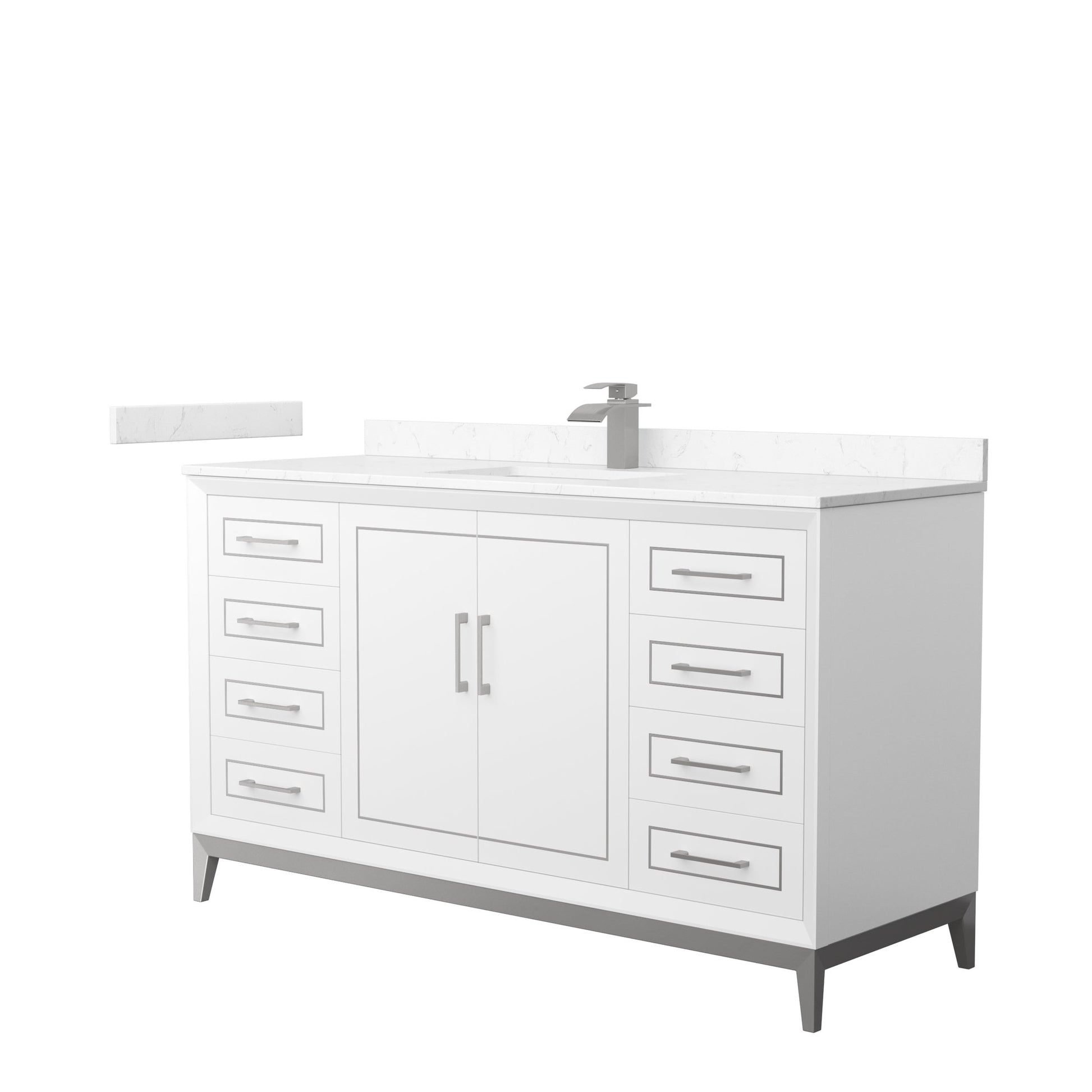 Wyndham Collection Marlena 60" Single Bathroom Vanity in White, Carrara Cultured Marble Countertop, Undermount Square Sink, Brushed Nickel Trim