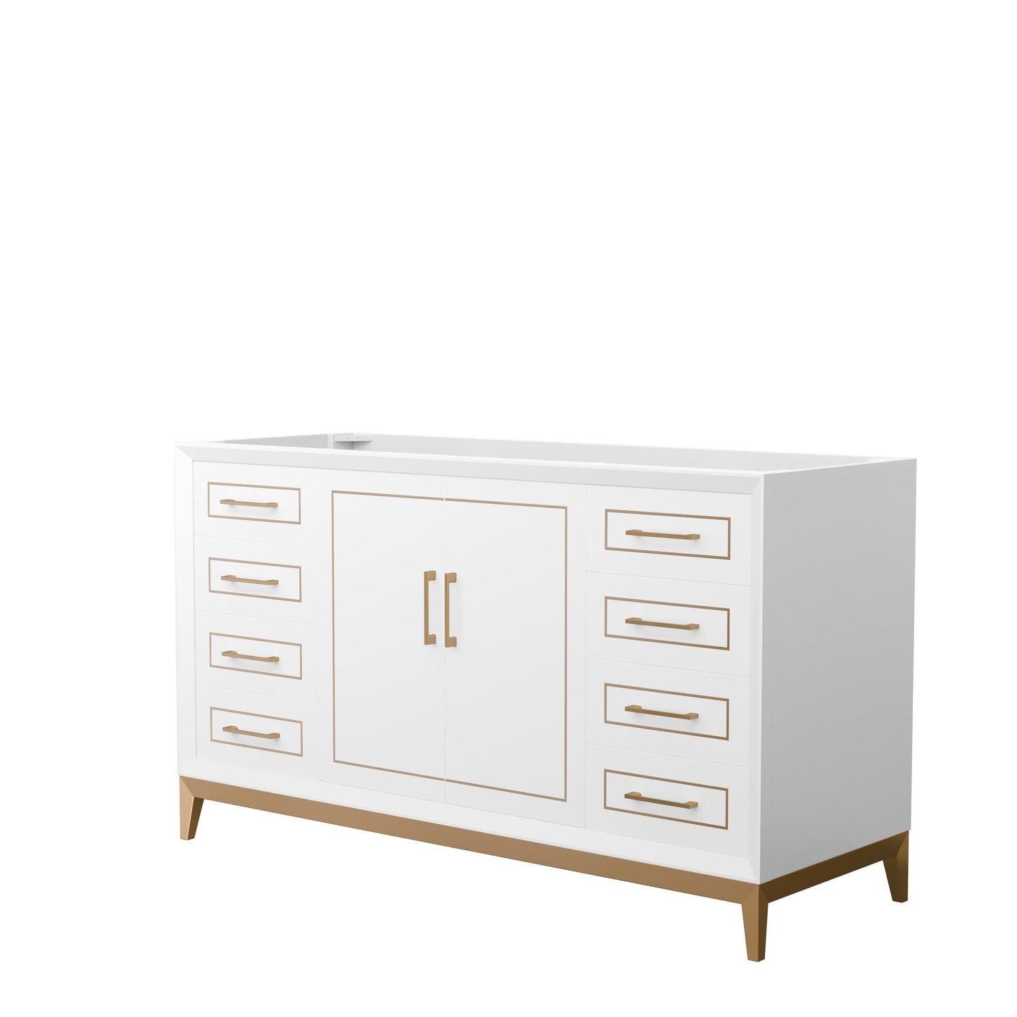 Wyndham Collection Marlena 60" Single Bathroom Vanity in White, No Countertop, No Sink, Satin Bronze Trim