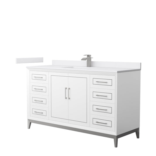 Wyndham Collection Marlena 60" Single Bathroom Vanity in White, White Cultured Marble Countertop, Undermount Square Sink, Brushed Nickel Trim