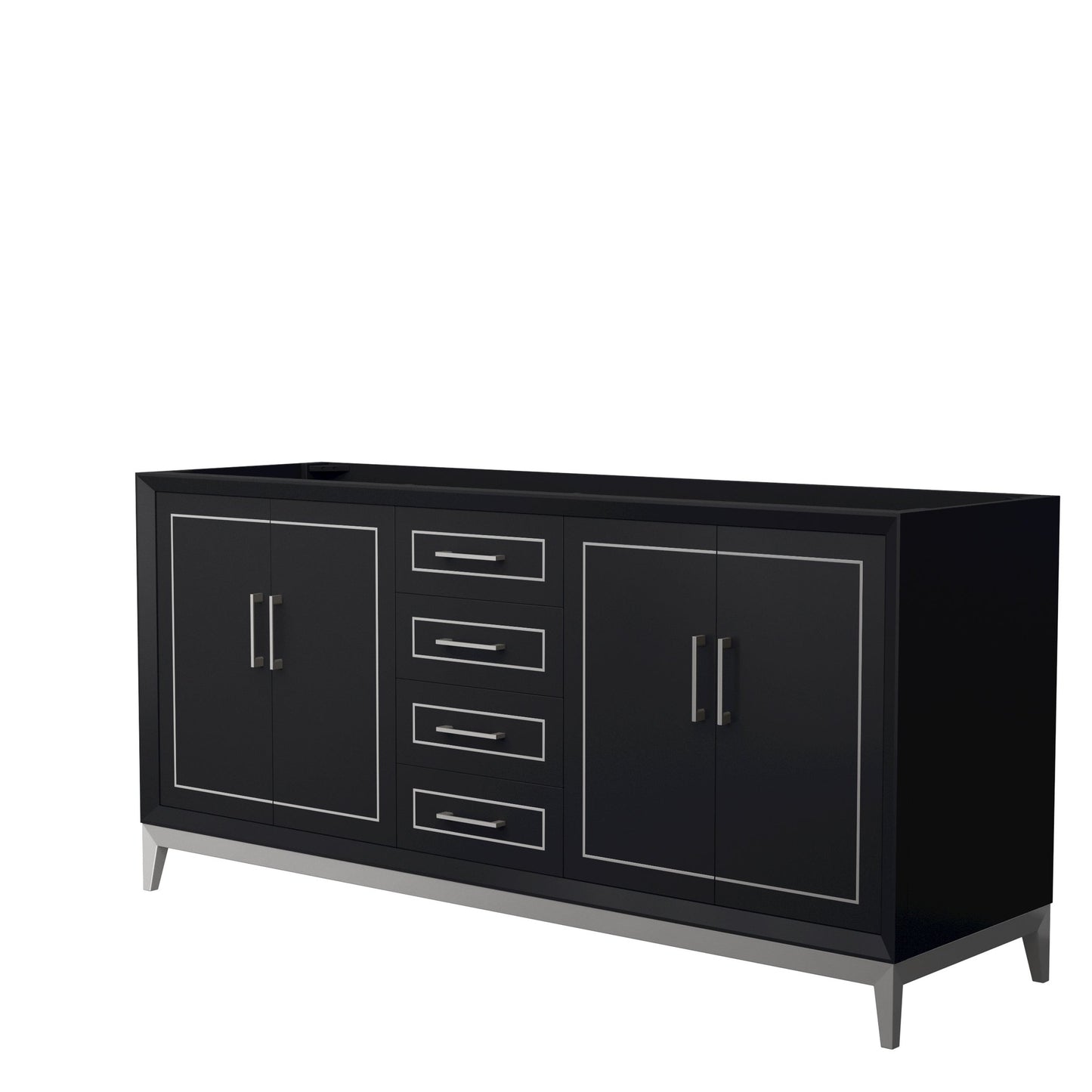 Wyndham Collection Marlena 72" Double Bathroom Vanity in Black, No Countertop, No Sink, Brushed Nickel Trim