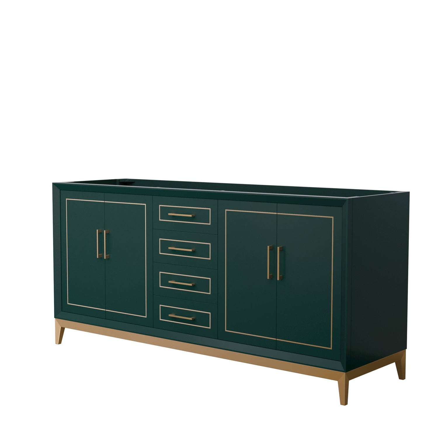 Wyndham Collection Marlena 72" Double Bathroom Vanity in Green, No Countertop, No Sink, Satin Bronze Trim