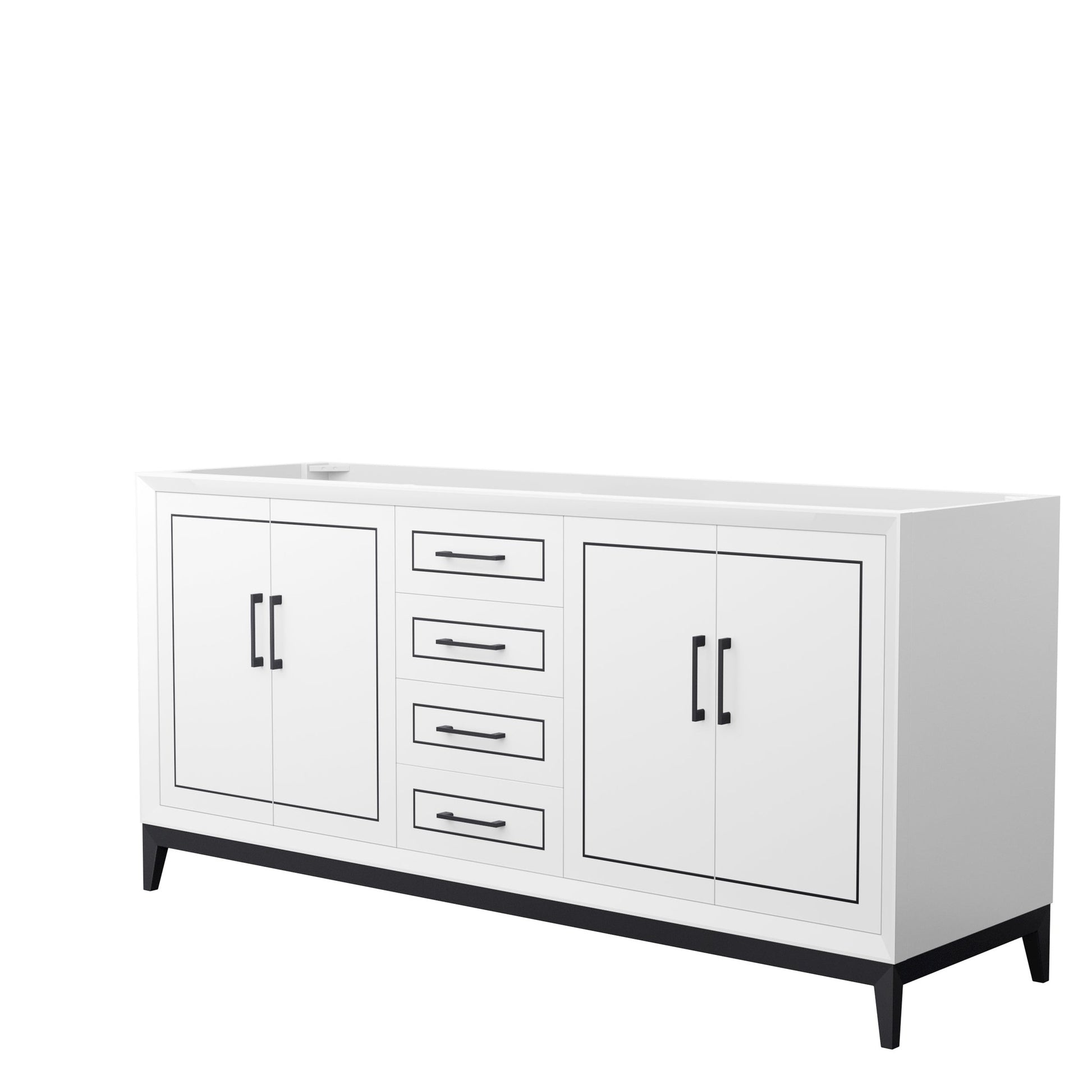 Wyndham Collection Marlena 72" Double Bathroom Vanity in White, No Countertop, No Sink, Matte Black Trim