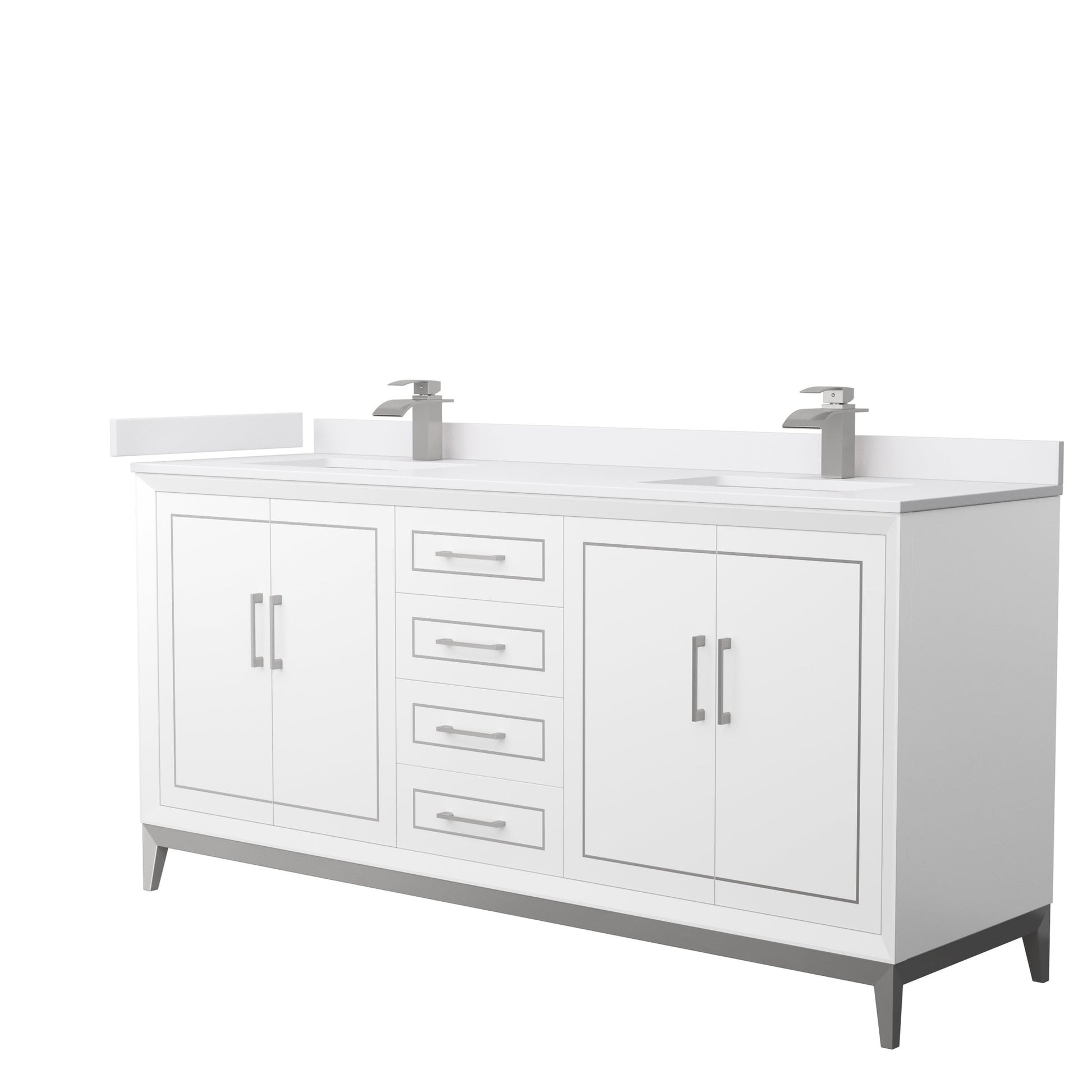 Wyndham Collection Marlena 72" Double Bathroom Vanity in White, White Cultured Marble Countertop, Undermount Square Sinks, Brushed Nickel Trim