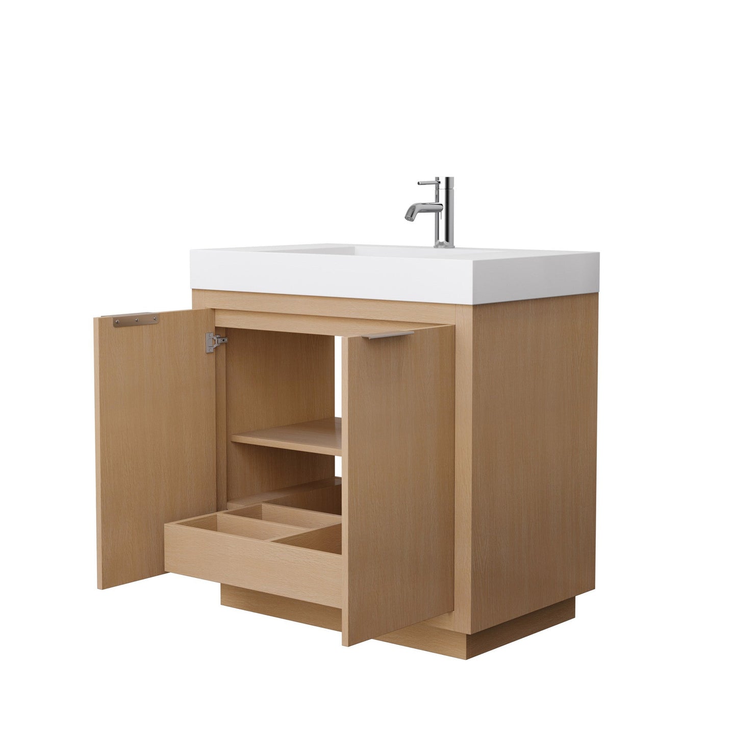 Wyndham Collection Maroni 36" Single Bathroom Vanity in Light Straw, 4" Thick Matte White Solid Surface Countertop, Integrated Sink