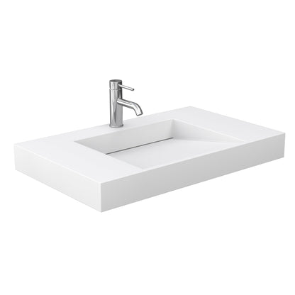 Wyndham Collection Maroni 36" Single Bathroom Vanity in Light Straw, 4" Thick Matte White Solid Surface Countertop, Integrated Sink