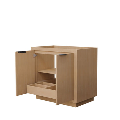 Wyndham Collection Maroni 36" Single Bathroom Vanity in Light Straw, No Countertop, No Sink, Matte Black Trim