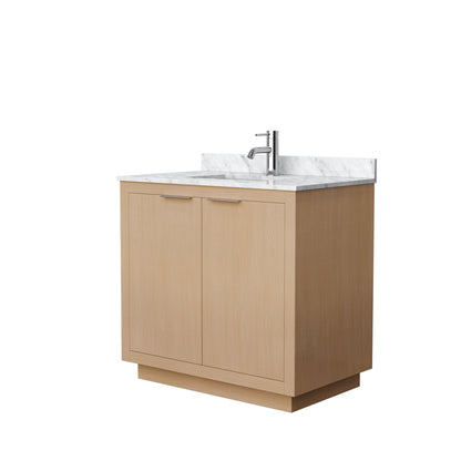 Wyndham Collection Maroni 36" Single Bathroom Vanity in Light Straw, White Carrara Marble Countertop, Undermount Square Sink
