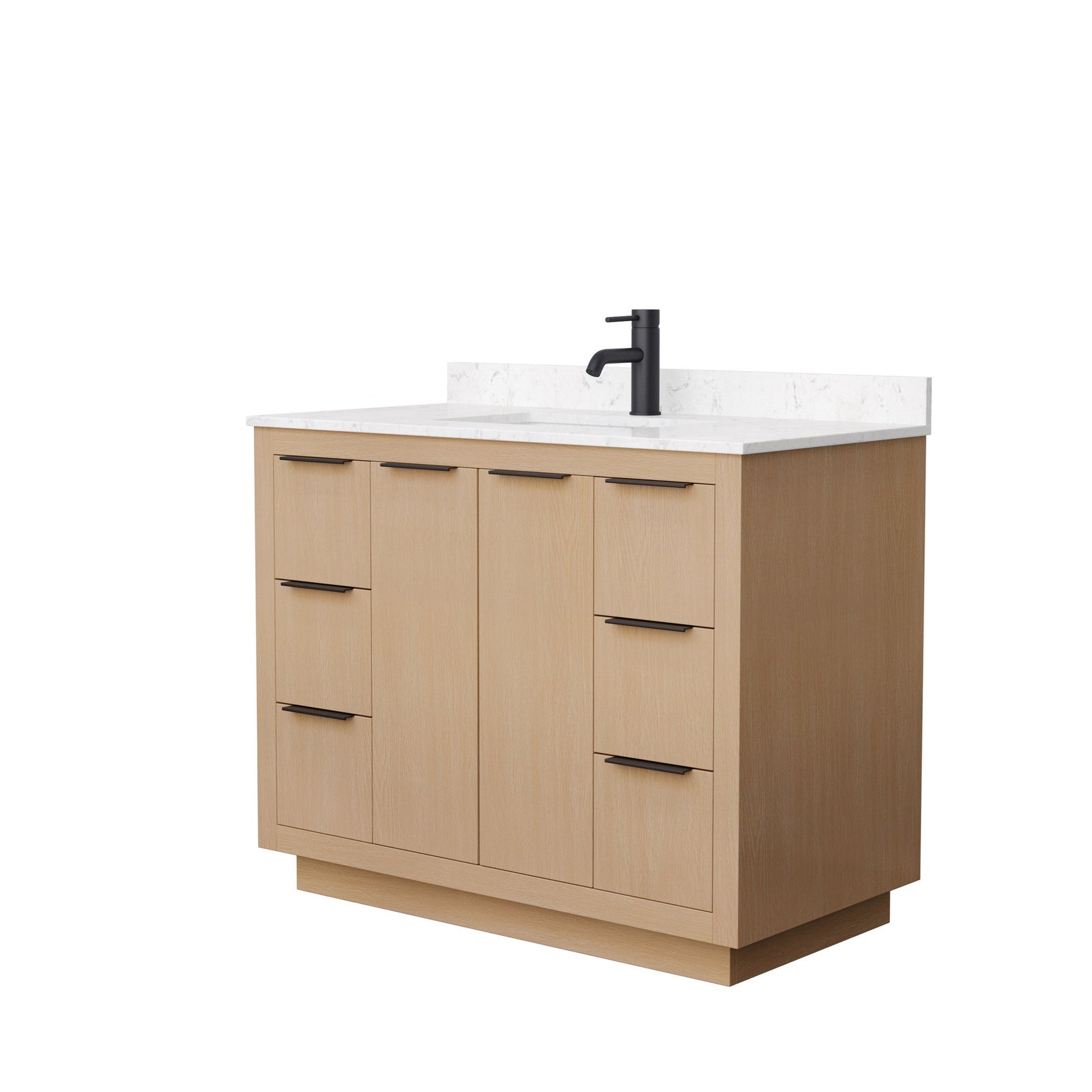Wyndham Collection Maroni 42" Single Bathroom Vanity in Light Straw, Light-Vein Carrara Cultured Marble Countertop, Undermount Square Sink, Matte Black Trim