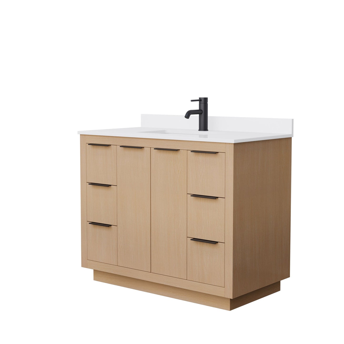 Wyndham Collection Maroni 42" Single Bathroom Vanity in Light Straw, White Cultured Marble Countertop, Undermount Square Sink, Matte Black Trim