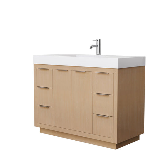 Wyndham Collection Maroni 48" Single Bathroom Vanity in Light Straw, 4" Thick Matte White Solid Surface Countertop, Integrated Sink