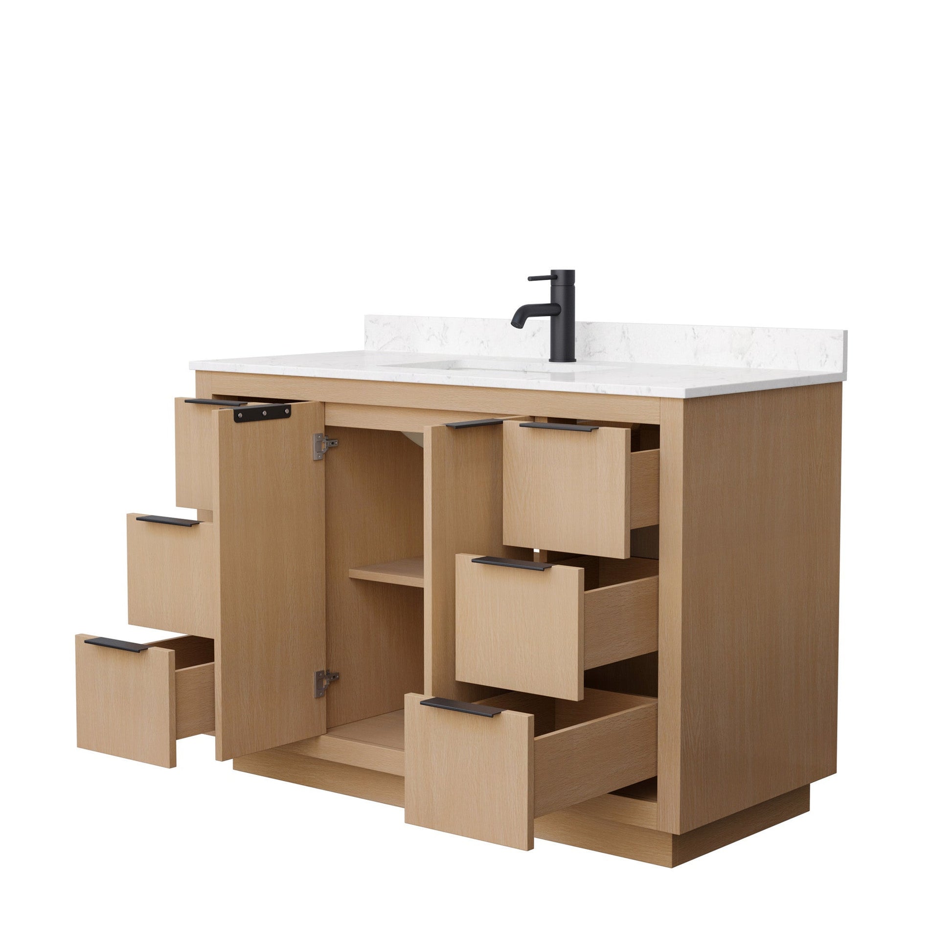 Wyndham Collection Maroni 48" Single Bathroom Vanity in Light Straw, Light-Vein Carrara Cultured Marble Countertop, Undermount Square Sink, Matte Black Trim