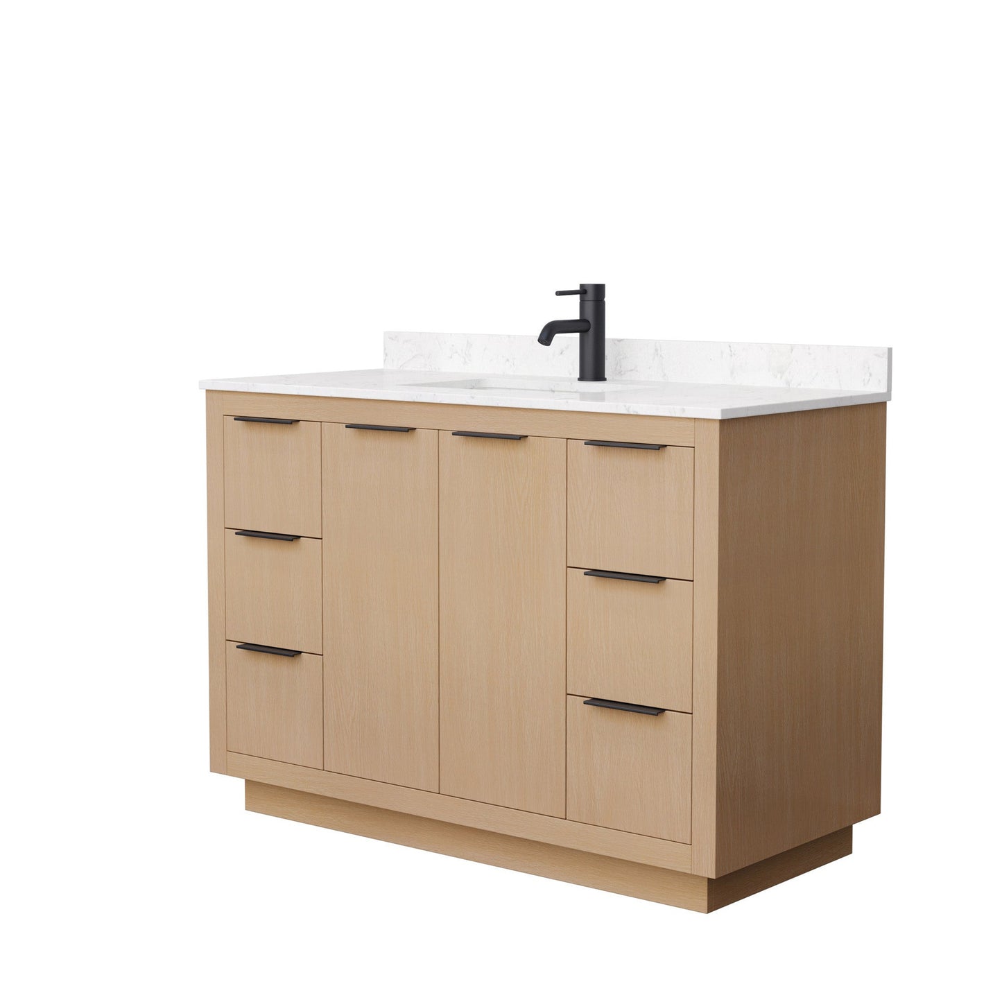 Wyndham Collection Maroni 48" Single Bathroom Vanity in Light Straw, Light-Vein Carrara Cultured Marble Countertop, Undermount Square Sink, Matte Black Trim