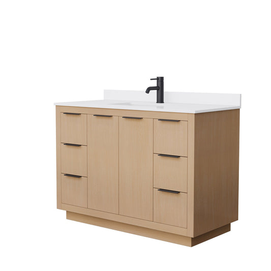 Wyndham Collection Maroni 48" Single Bathroom Vanity in Light Straw, White Cultured Marble Countertop, Undermount Square Sink, Matte Black Trim