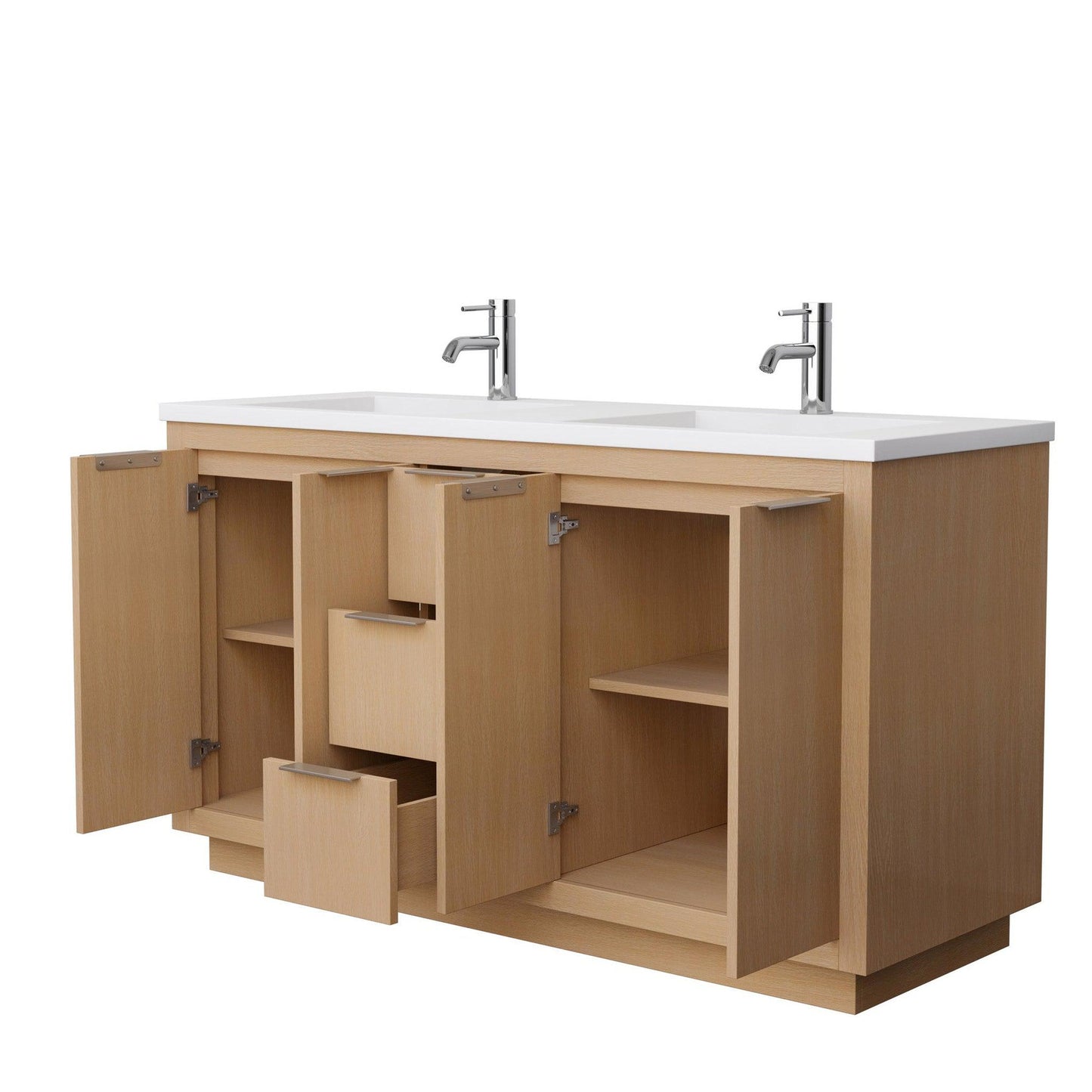 Wyndham Collection Maroni 60" Double Bathroom Vanity in Light Straw, 1.25" Thick Matte White Solid Surface Countertop, Integrated Sinks
