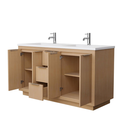 Wyndham Collection Maroni 60" Double Bathroom Vanity in Light Straw, 1.25" Thick Matte White Solid Surface Countertop, Integrated Sinks