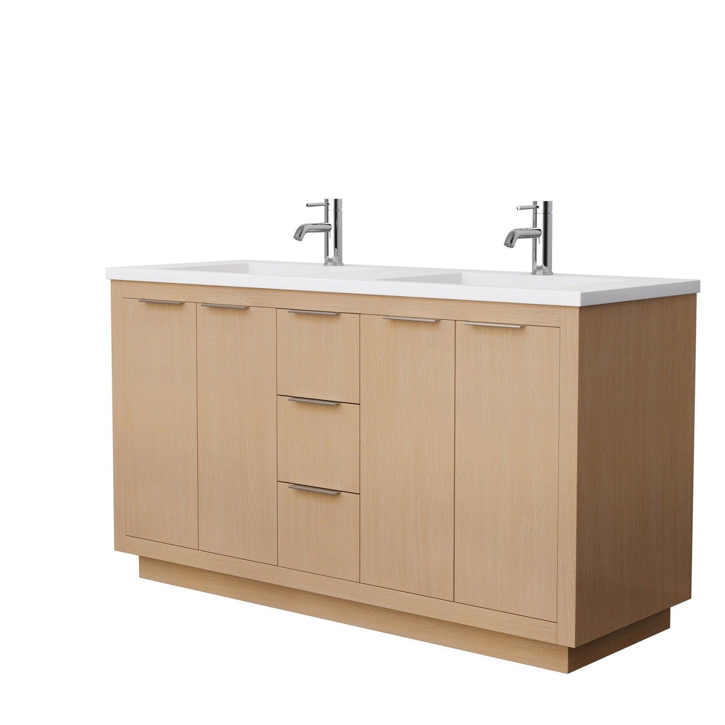 Wyndham Collection Maroni 60" Double Bathroom Vanity in Light Straw, 1.25" Thick Matte White Solid Surface Countertop, Integrated Sinks