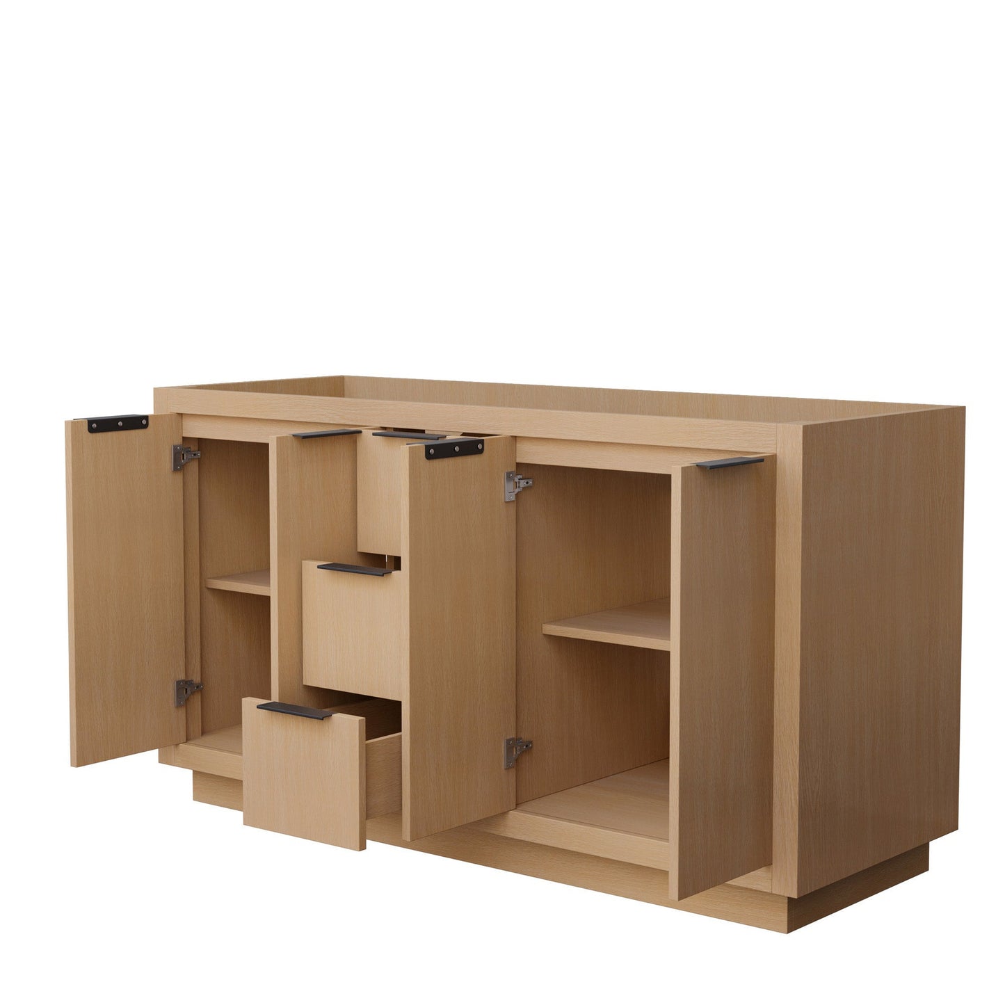 Wyndham Collection Maroni 60" Double Bathroom Vanity in Light Straw, No Countertop, No Sink, Matte Black Trim