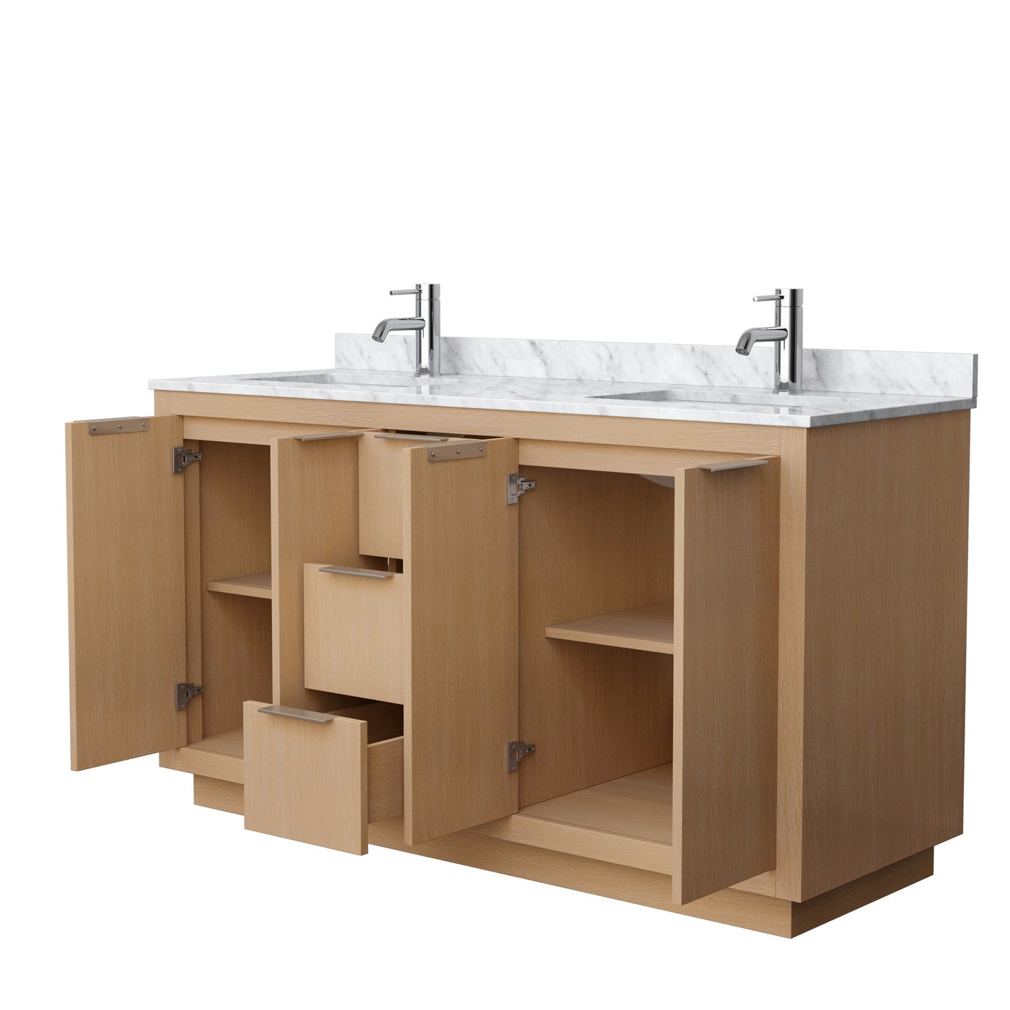 Wyndham Collection Maroni 60" Double Bathroom Vanity in Light Straw, White Carrara Marble Countertop, Undermount Square Sinks