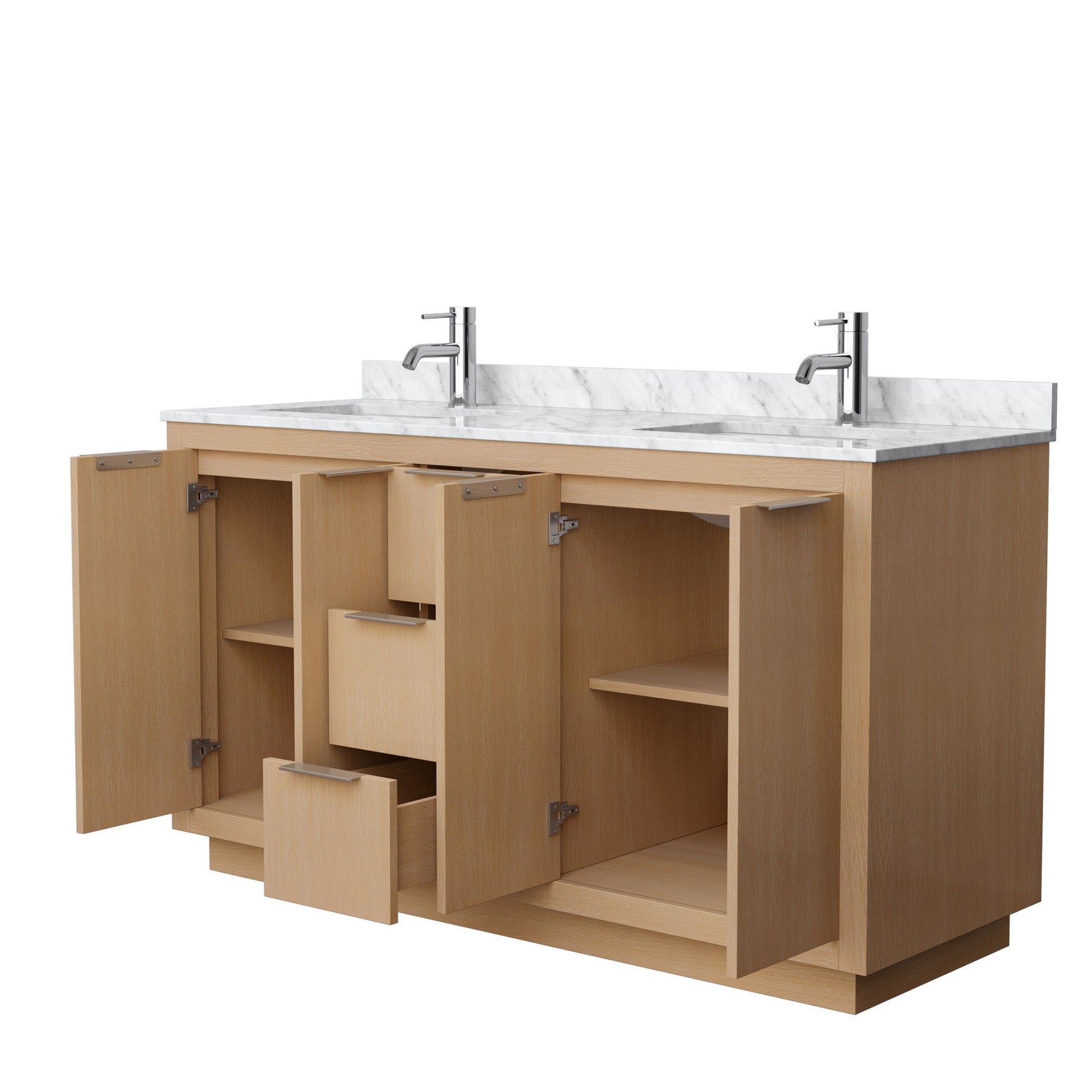 Wyndham Collection Maroni 60" Double Bathroom Vanity in Light Straw, White Carrara Marble Countertop, Undermount Square Sinks