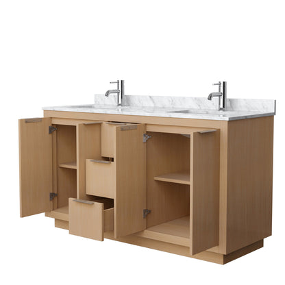 Wyndham Collection Maroni 60" Double Bathroom Vanity in Light Straw, White Carrara Marble Countertop, Undermount Square Sinks