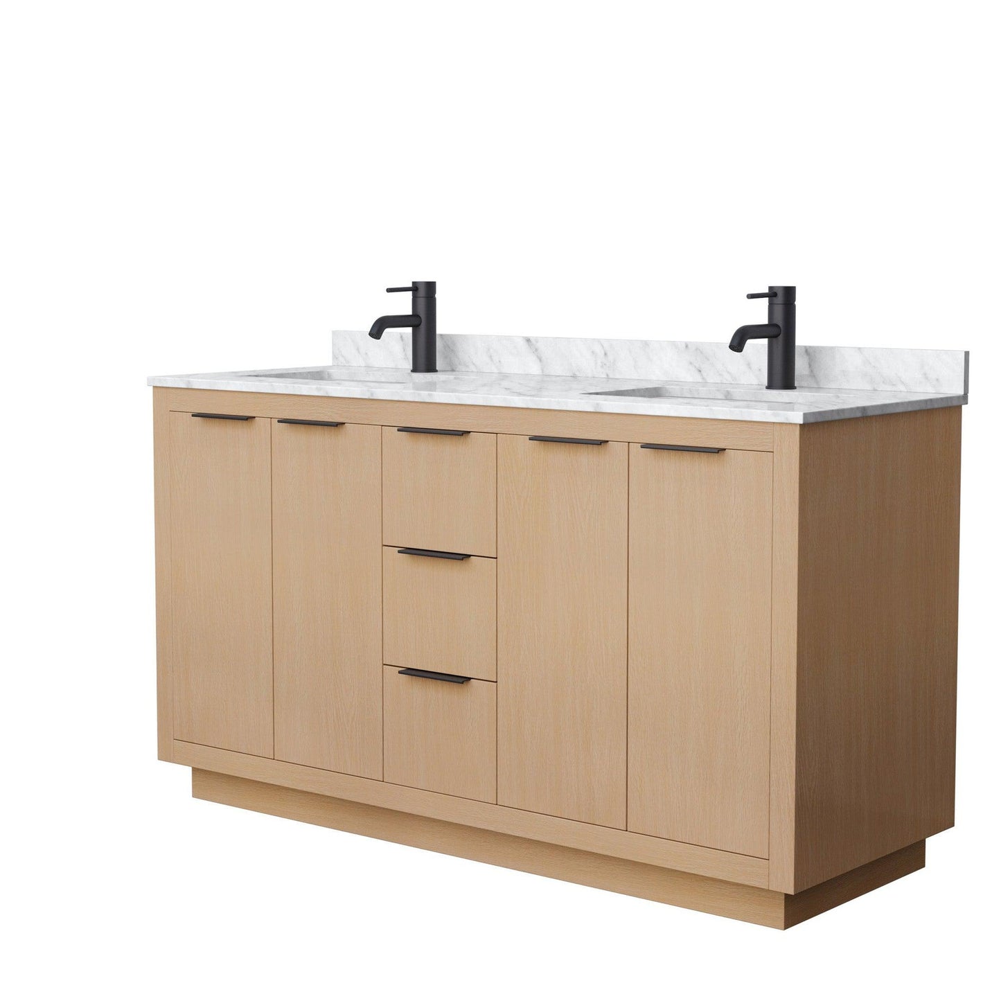 Wyndham Collection Maroni 60" Double Bathroom Vanity in Light Straw, White Carrara Marble Countertop, Undermount Square Sinks, Matte Black Trim