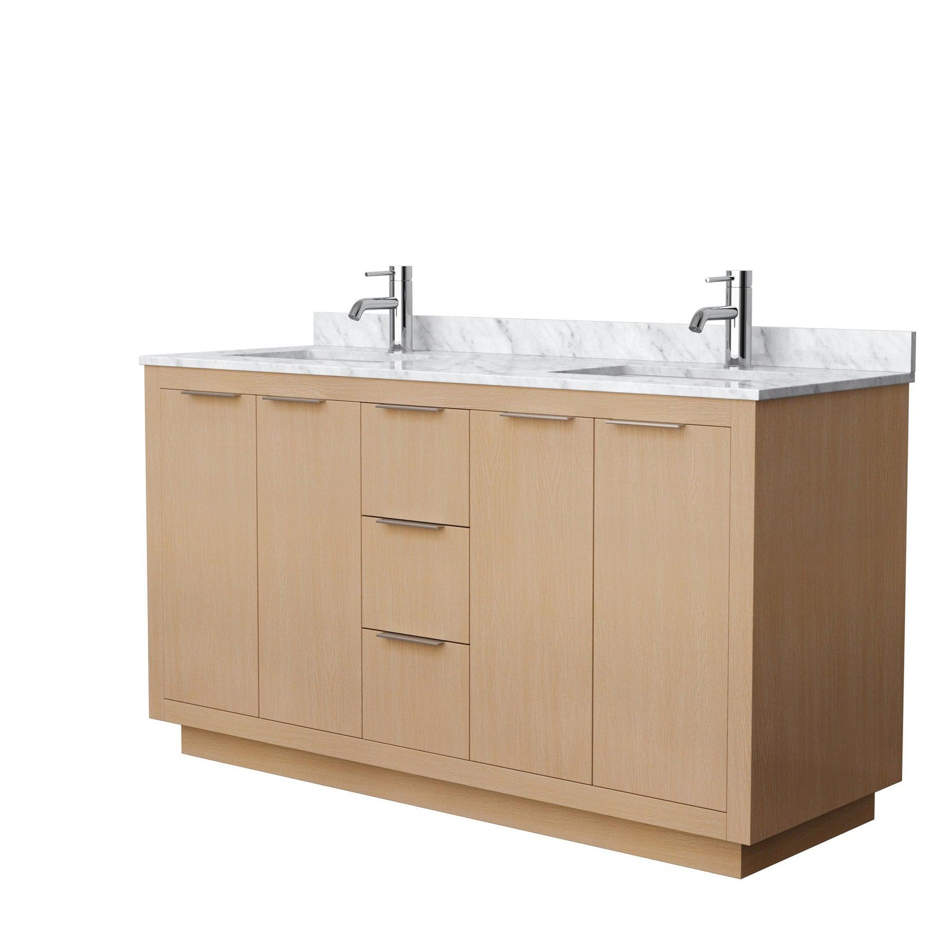 Wyndham Collection Maroni 60" Double Bathroom Vanity in Light Straw, White Carrara Marble Countertop, Undermount Square Sinks