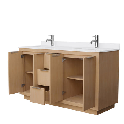 Wyndham Collection Maroni 60" Double Bathroom Vanity in Light Straw, White Cultured Marble Countertop, Undermount Square Sinks