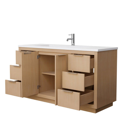Wyndham Collection Maroni 60" Single Bathroom Vanity in Light Straw, 1.25" Thick Matte White Solid Surface Countertop, Integrated Sink