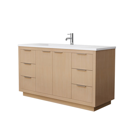 Wyndham Collection Maroni 60" Single Bathroom Vanity in Light Straw, 1.25" Thick Matte White Solid Surface Countertop, Integrated Sink