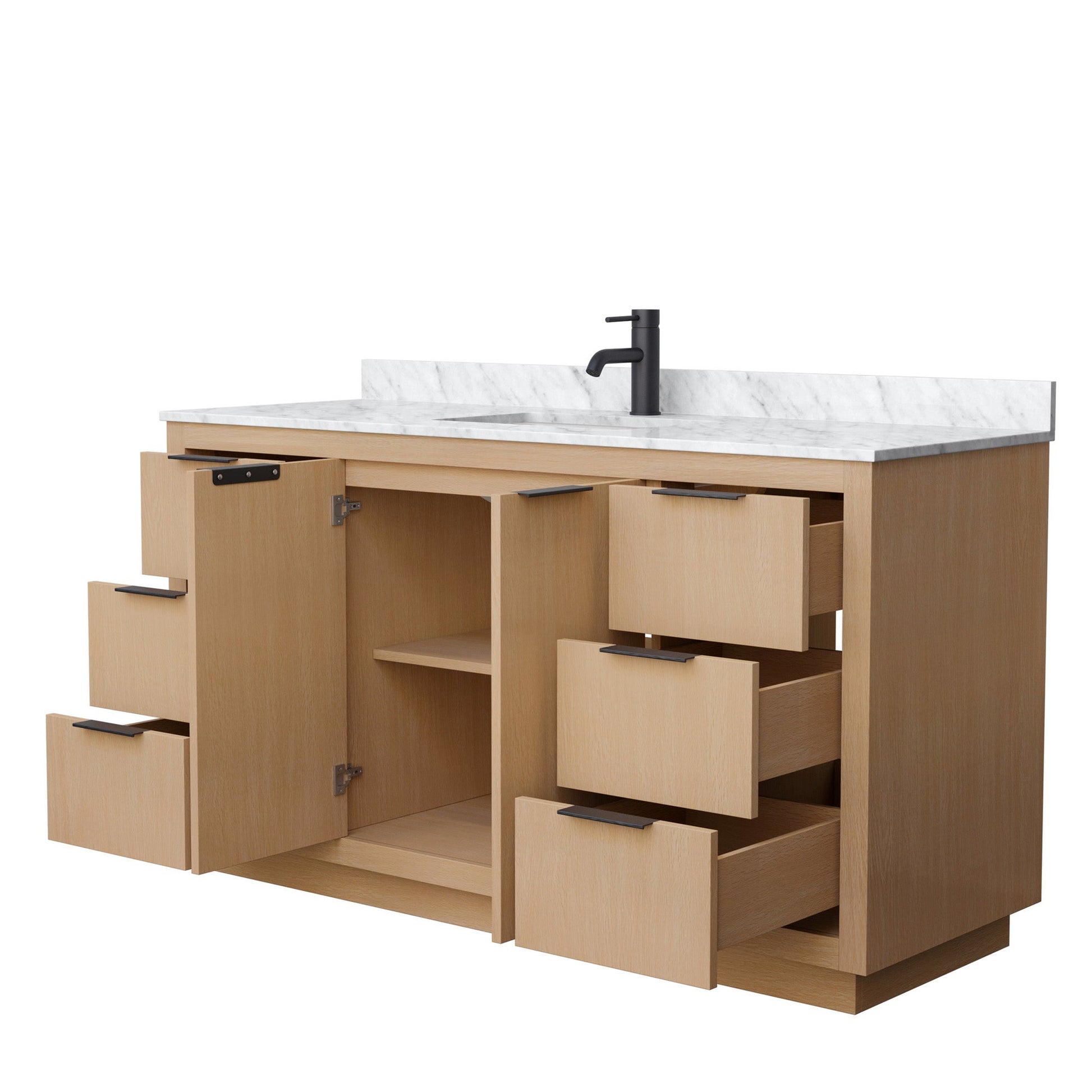 Wyndham Collection Maroni 60" Single Bathroom Vanity in Light Straw, White Carrara Marble Countertop, Undermount Square Sink, Matte Black Trim