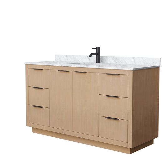 Wyndham Collection Maroni 60" Single Bathroom Vanity in Light Straw, White Carrara Marble Countertop, Undermount Square Sink, Matte Black Trim