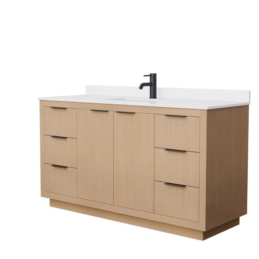 Wyndham Collection Maroni 60" Single Bathroom Vanity in Light Straw, White Cultured Marble Countertop, Undermount Square Sink, Matte Black Trim