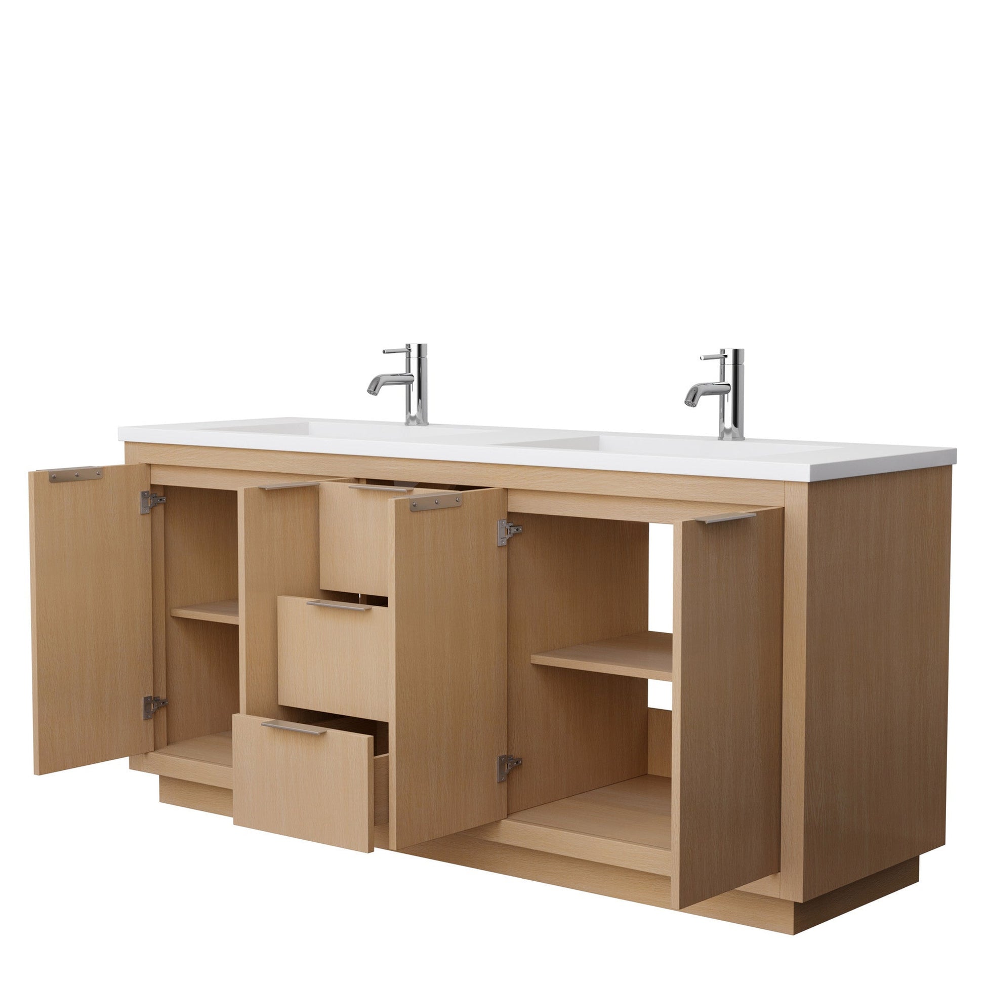 Wyndham Collection Maroni 72" Double Bathroom Vanity in Light Straw, 1.25" Thick Matte White Solid Surface Countertop, Integrated Sinks