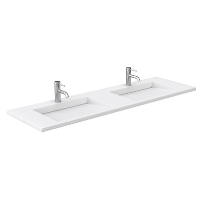 Wyndham Collection Maroni 72" Double Bathroom Vanity in Light Straw, 1.25" Thick Matte White Solid Surface Countertop, Integrated Sinks, Matte Black Trim