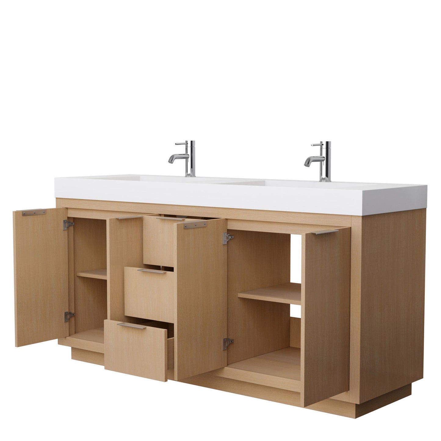 Wyndham Collection Maroni 72" Double Bathroom Vanity in Light Straw, 4" Thick Matte White Solid Surface Countertop, Integrated Sinks