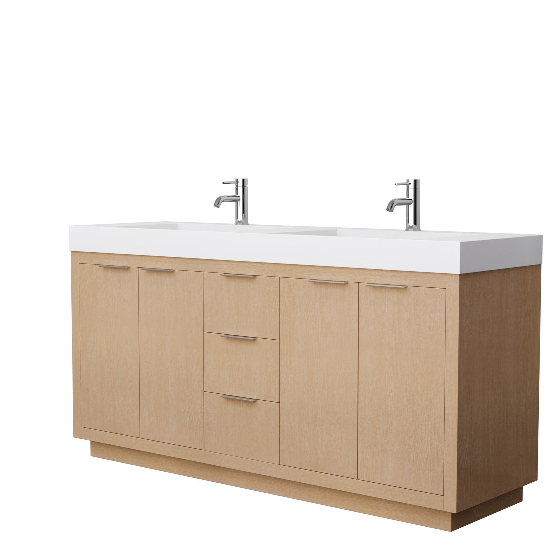 Wyndham Collection Maroni 72" Double Bathroom Vanity in Light Straw, 4" Thick Matte White Solid Surface Countertop, Integrated Sinks