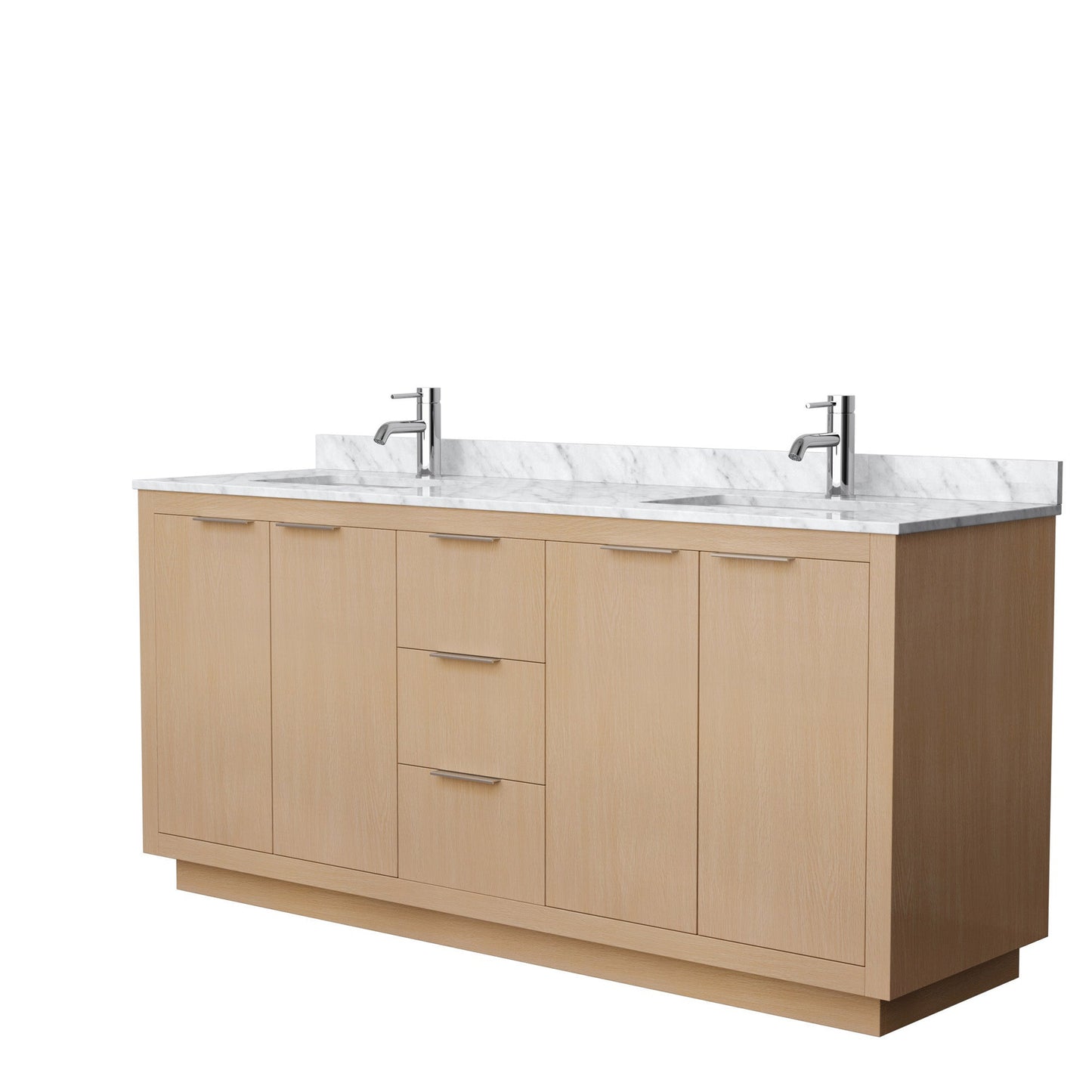 Wyndham Collection Maroni 72" Double Bathroom Vanity in Light Straw, White Carrara Marble Countertop, Undermount Square Sinks