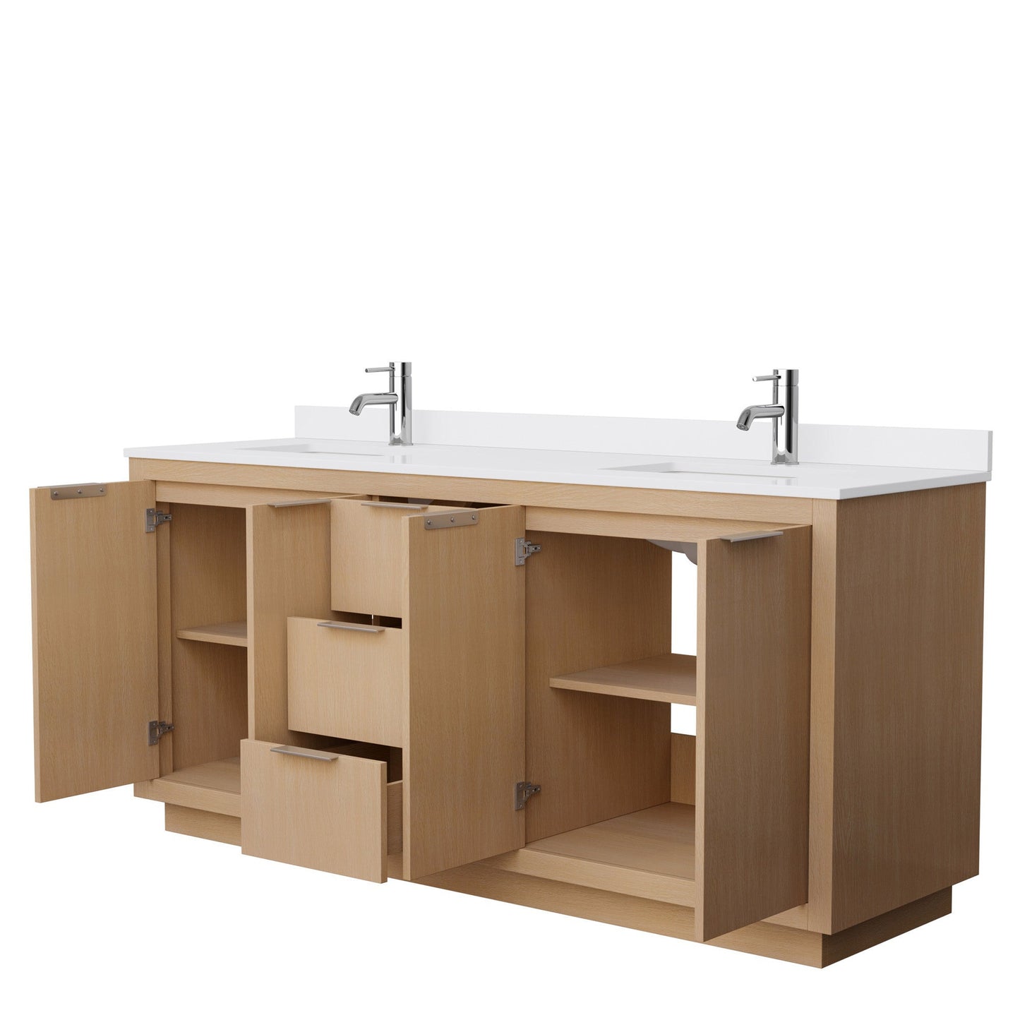 Wyndham Collection Maroni 72" Double Bathroom Vanity in Light Straw, White Cultured Marble Countertop, Undermount Square Sinks