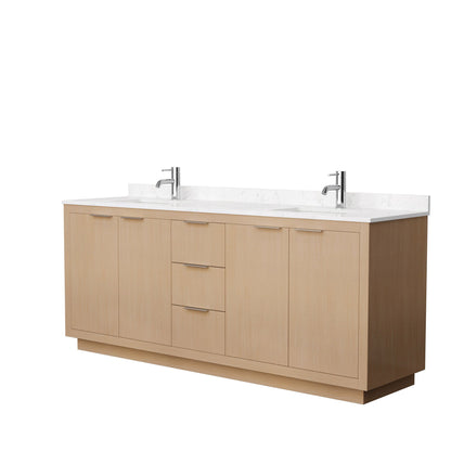 Wyndham Collection Maroni 80" Double Bathroom Vanity in Light Straw, Light-Vein Carrara Cultured Marble Countertop, Undermount Square Sinks