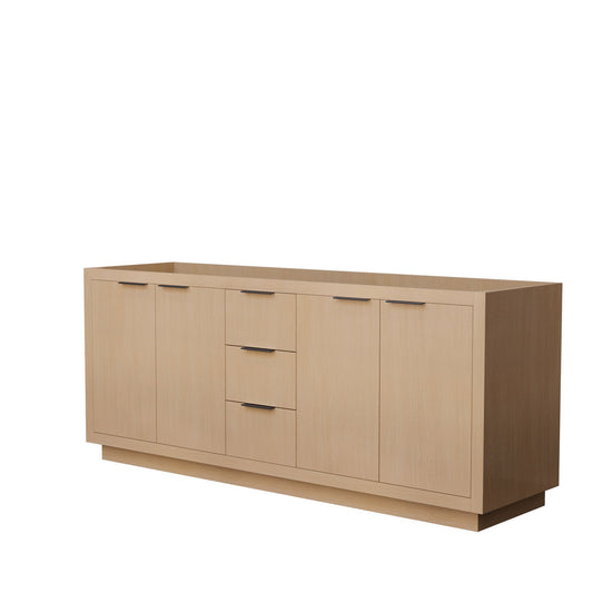 Wyndham Collection Maroni 80" Double Bathroom Vanity in Light Straw, No Countertop, No Sink, Matte Black Trim