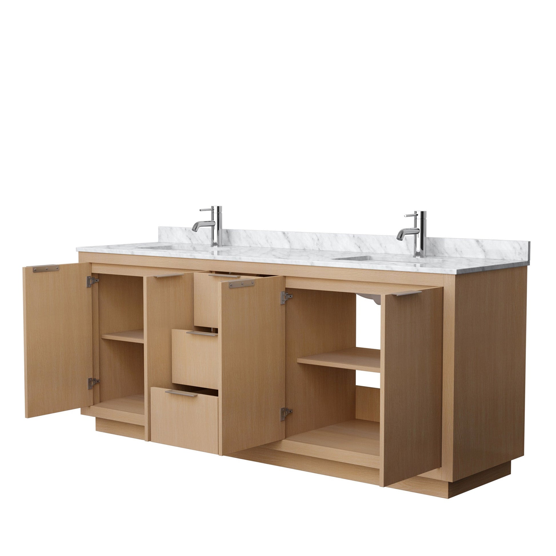 Wyndham Collection Maroni 80" Double Bathroom Vanity in Light Straw, White Carrara Marble Countertop, Undermount Square Sinks