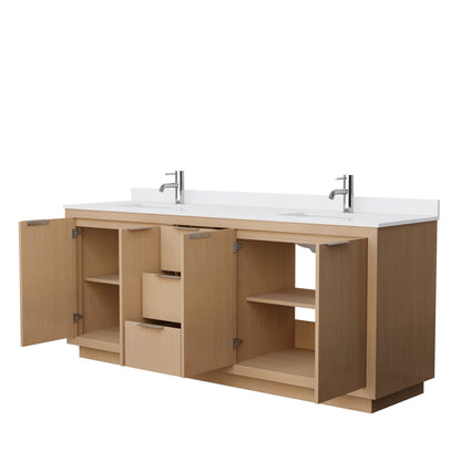 Wyndham Collection Maroni 80" Double Bathroom Vanity in Light Straw, White Cultured Marble Countertop, Undermount Square Sinks