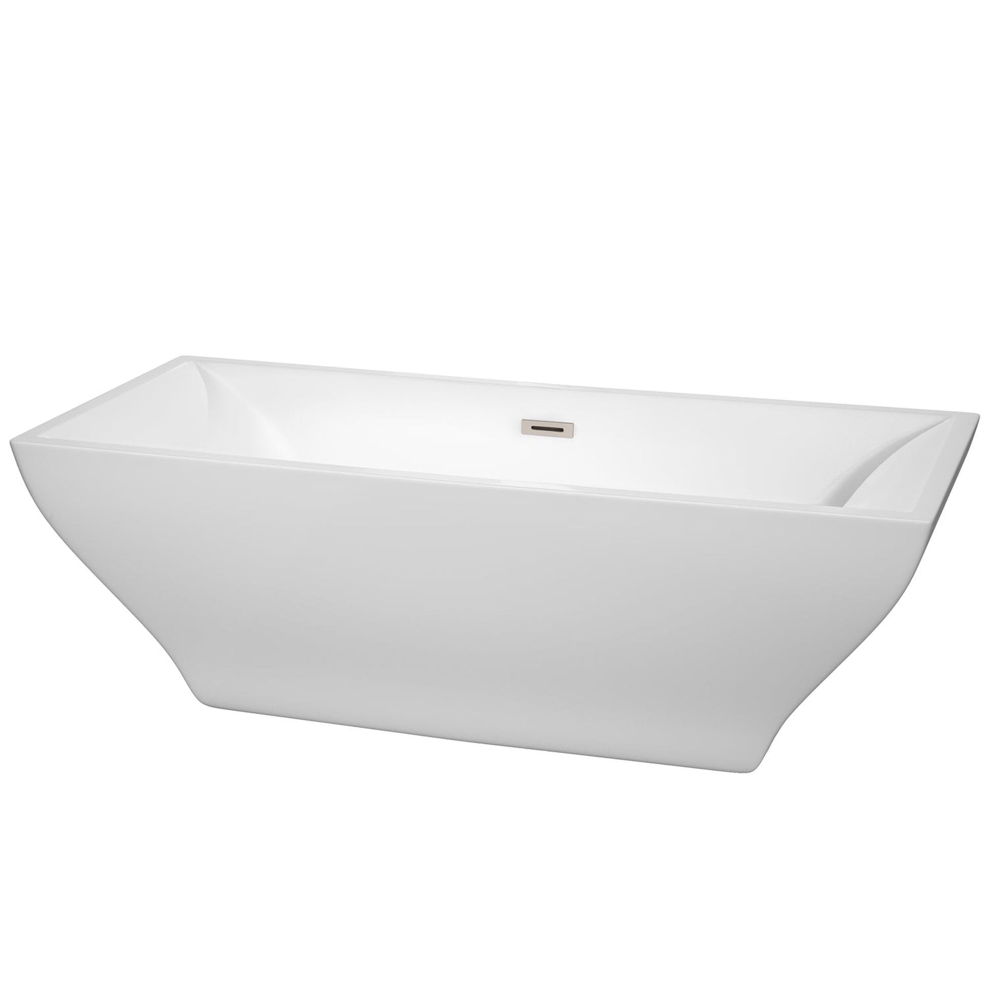 Wyndham Collection Maryam 71" Freestanding Bathtub in White With Brushed Nickel Drain and Overflow Trim