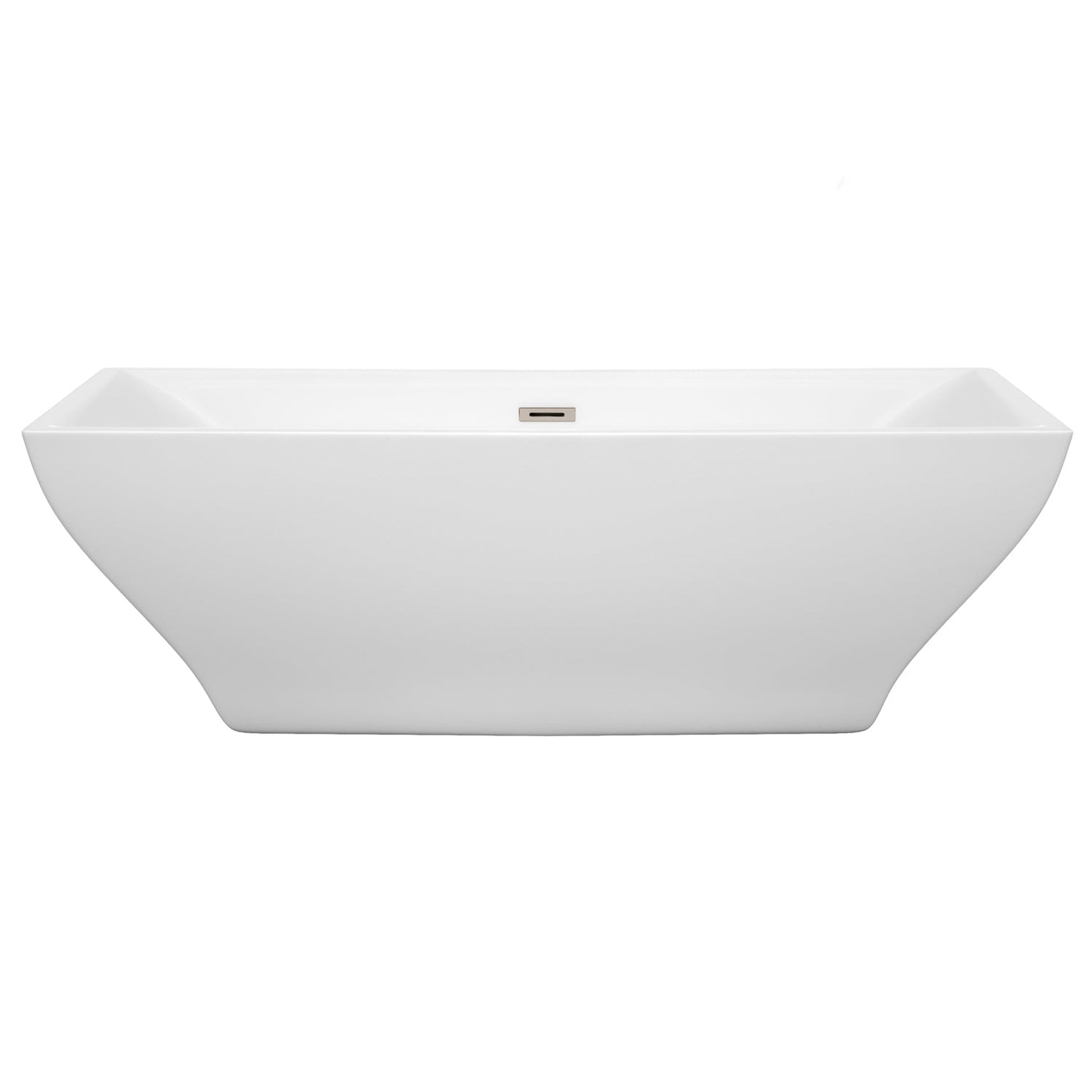 Wyndham Collection Maryam 71" Freestanding Bathtub in White With Brushed Nickel Drain and Overflow Trim