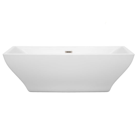 Wyndham Collection Maryam 71" Freestanding Bathtub in White With Brushed Nickel Drain and Overflow Trim